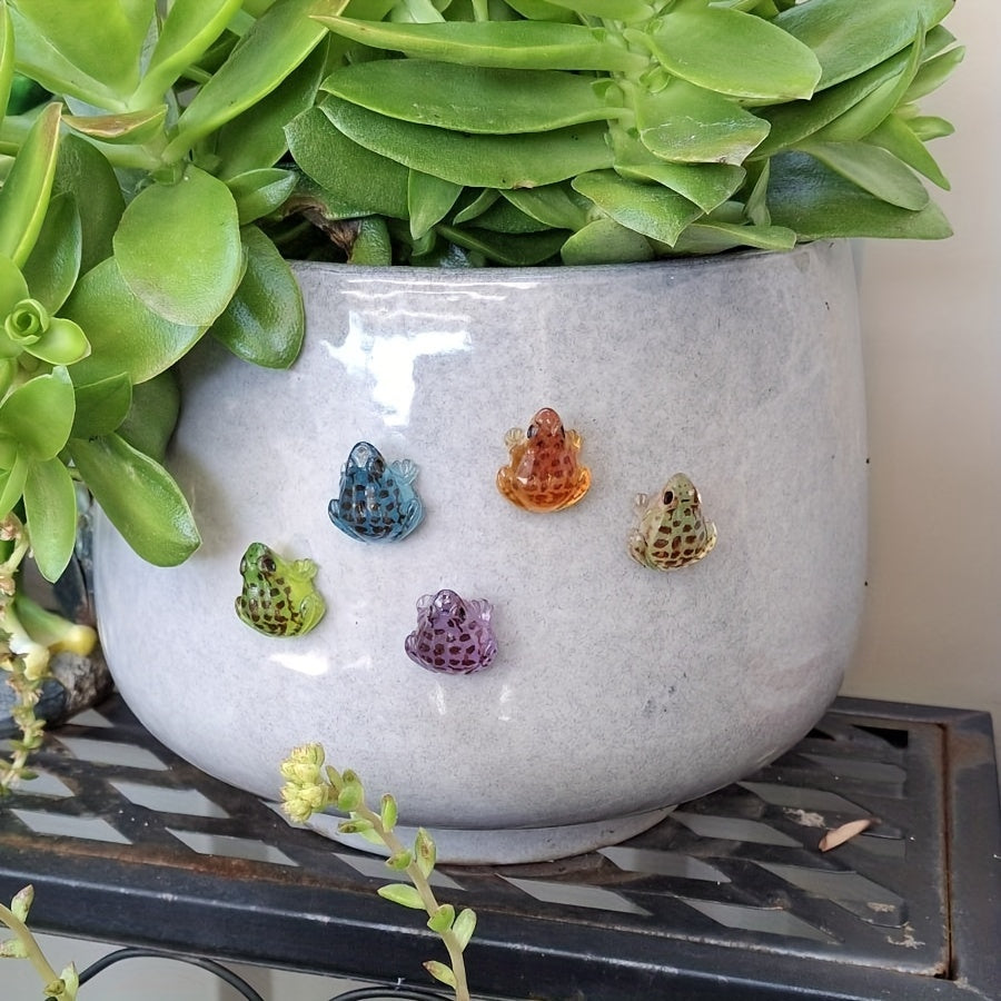 6 dona Yorug‘ resin qurbaqa statuyalari Avtomobil bog‘ dekoratsiyalari Rang-barang