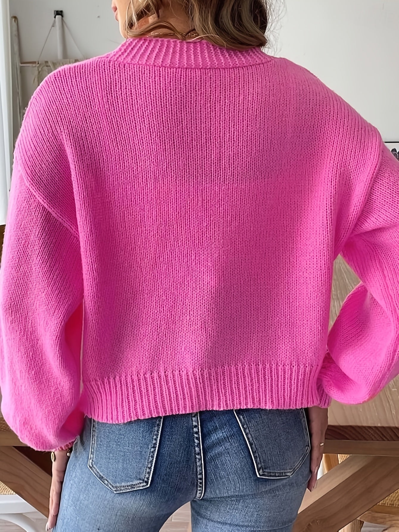 Plus Size Women's Pearl Embellished Open Front Cardigan Long Sleeve Pink Knitwear