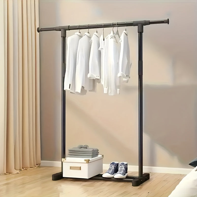 Metal Clothes Rack with Shelf and Hooks for Bedroom and Balcony Storage