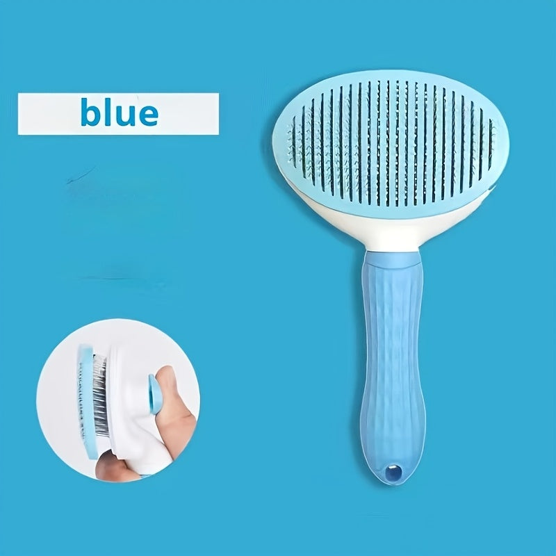 Pet Grooming Brush for Dogs and Cats with One-Click Hair Removal PVC Handle Detangling Shedding