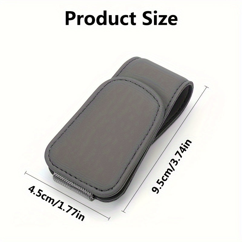 Leather Car Sunglass Holder with Magnetic Visor Clip and Universal Glasses Hanger