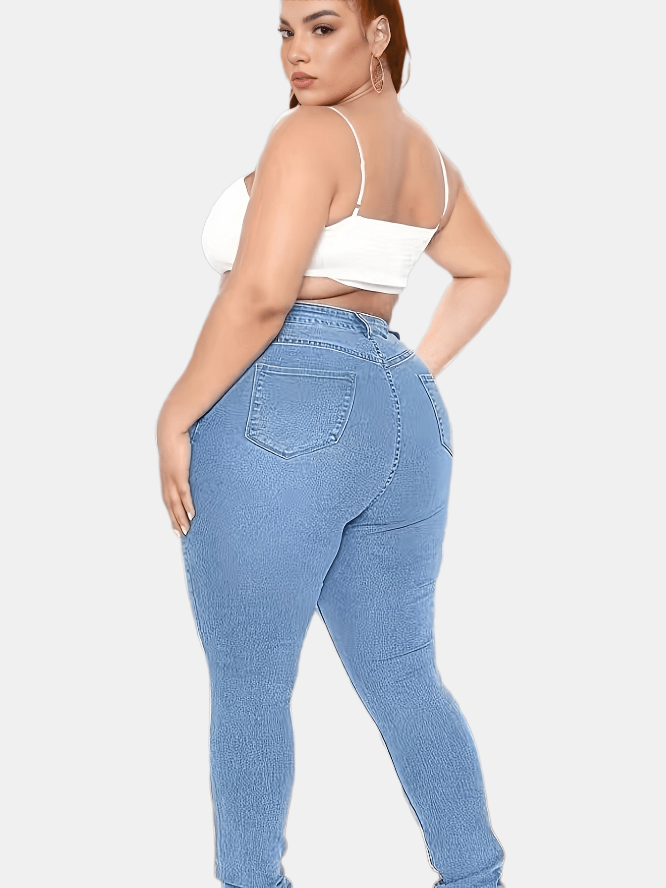 Women's Plus Size Light Blue High-Waist Stretch Straight-Leg Jeans