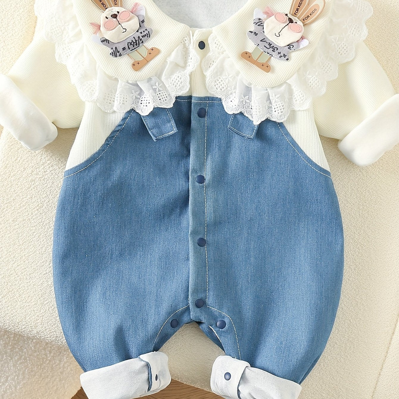 Baby Girl Denim Romper Cotton Blend Cartoon Spring Fall 0-3 Years