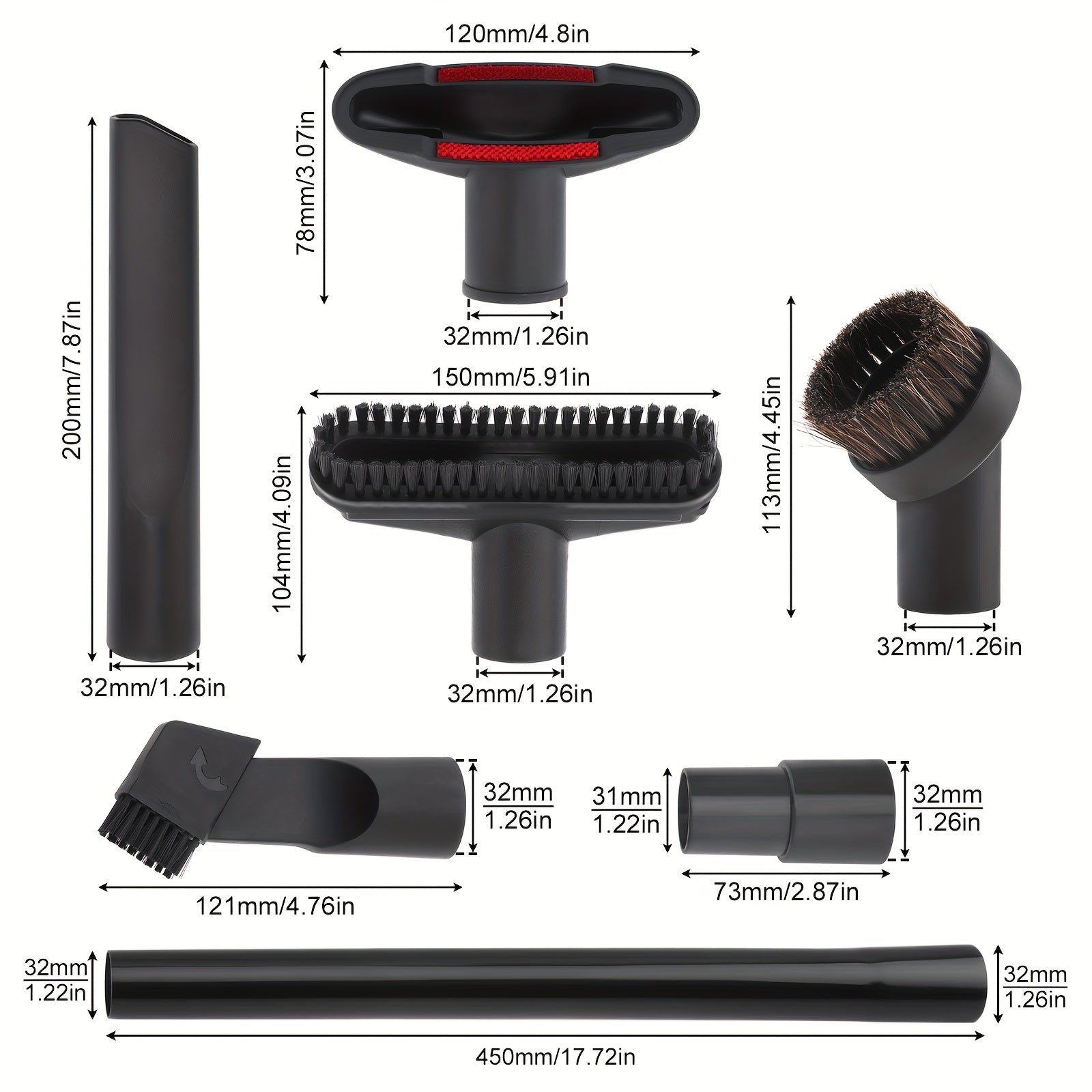 To'liq vakuum tozalash uchun aksessuarlar to'plami, changyutgich cho'tkalar va shlang adapteri bilan