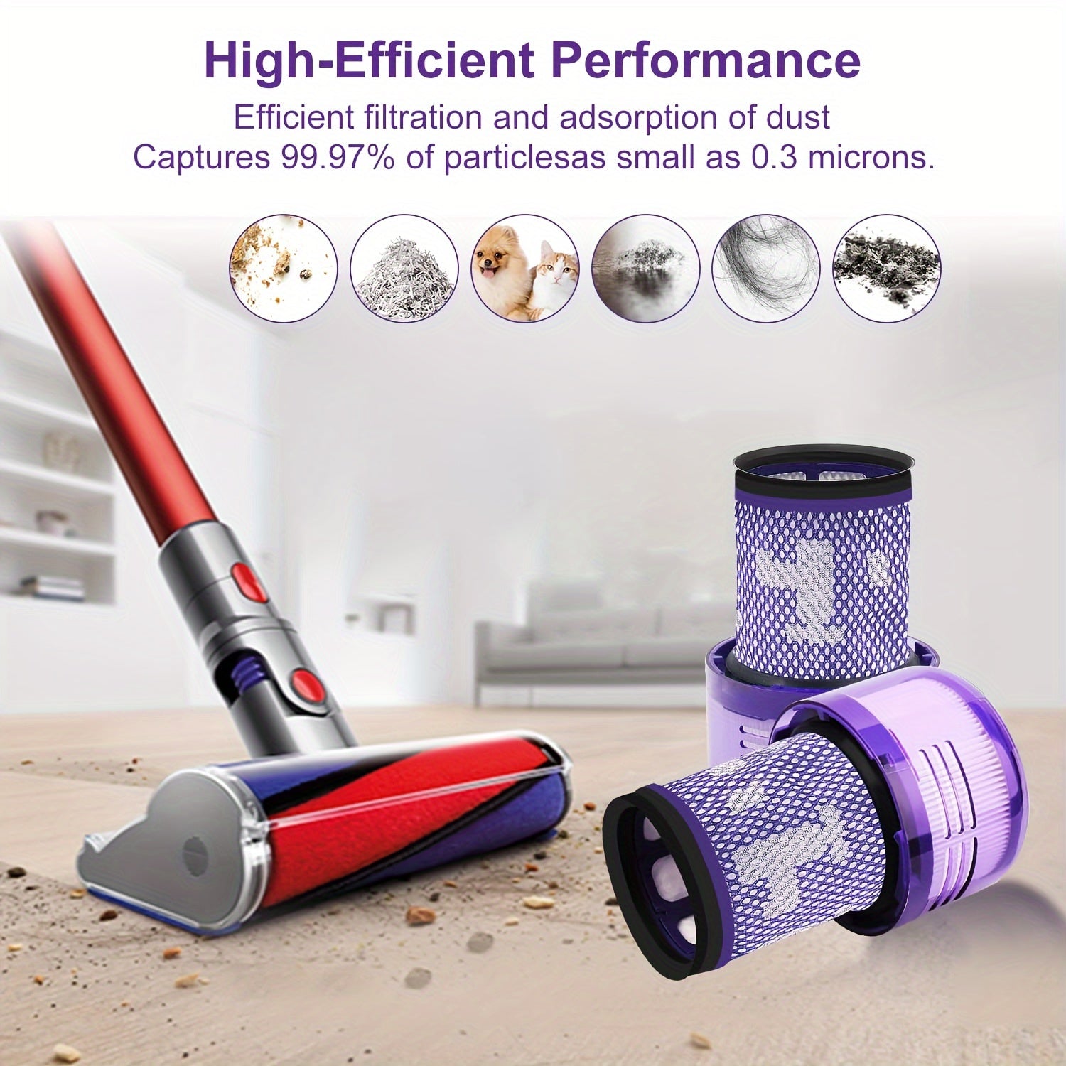 Dyson V12 Detect Absolute Extra/Total Clean/Fluffy changyutgichi uchun ikki paket yuvilishi mumkin bo'lgan almashtirish filtrlar.