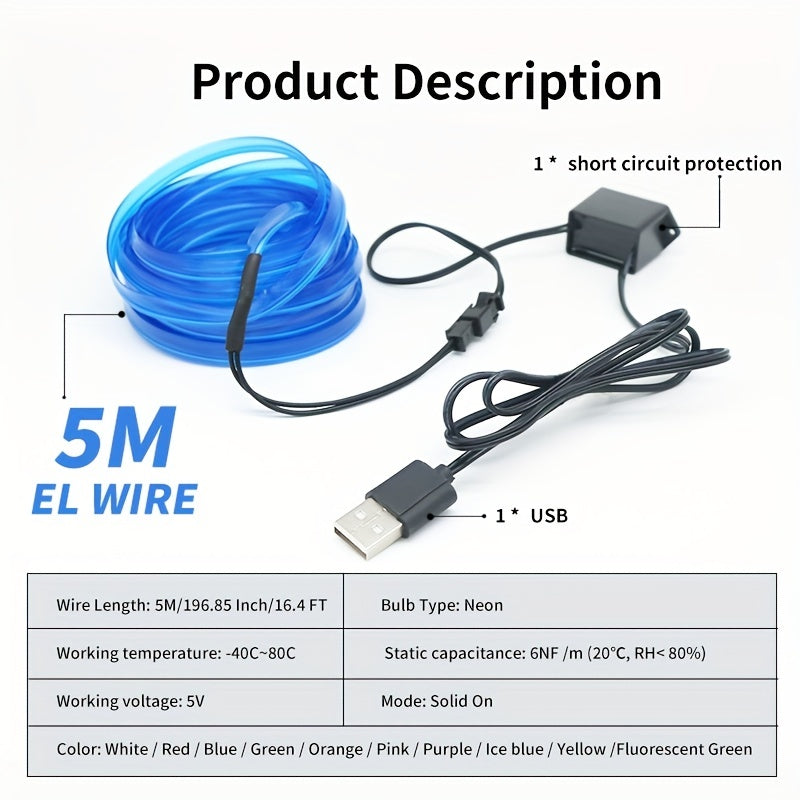 Car Interior LED Strip Lights 16.4Ft USB Neon Atmosphere Ambient Lighting