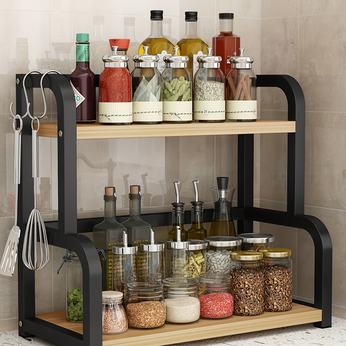 Stainless Steel Kitchen Storage Rack with Multi-Layer Seasoning Organizer