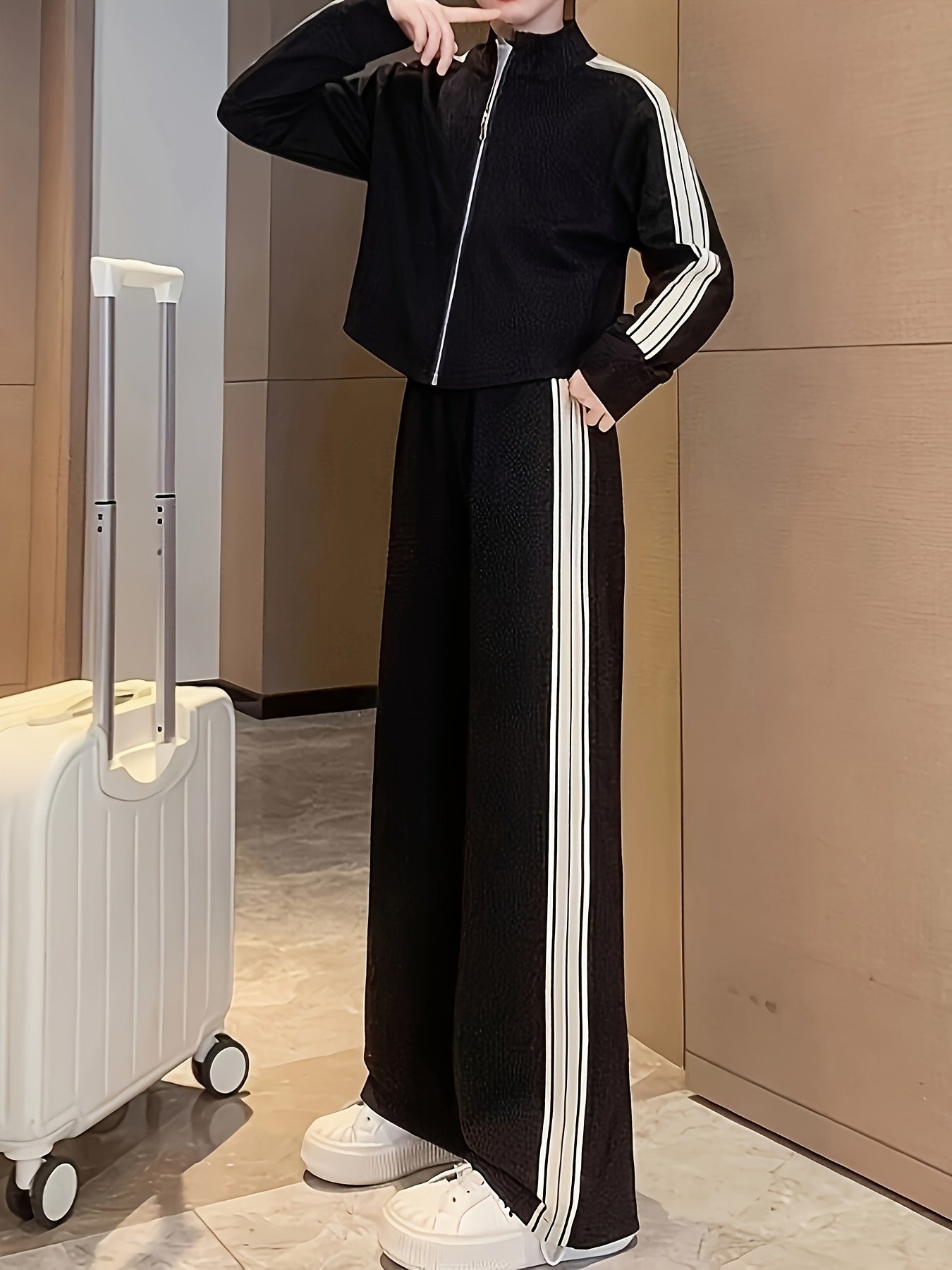 Kids' Knit Two-Piece Set with Jacket and Wide-Leg Pants, Long Sleeve, Spring Fall