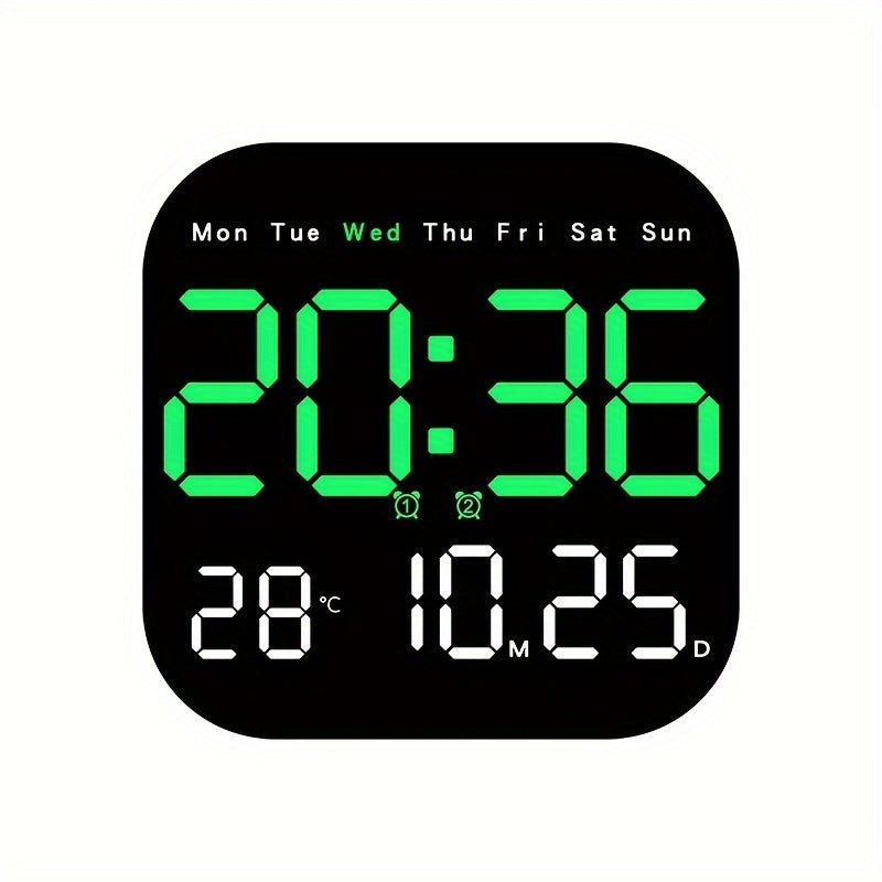 Remote-Controlled LED Wall Clock USB Rechargeable Alarm Temperature Calendar for Bedroom