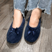 Ayollar uchun bir rangli qavatiq Terrycloth ballerina tufli, saten lent bilan ichki poyabzal