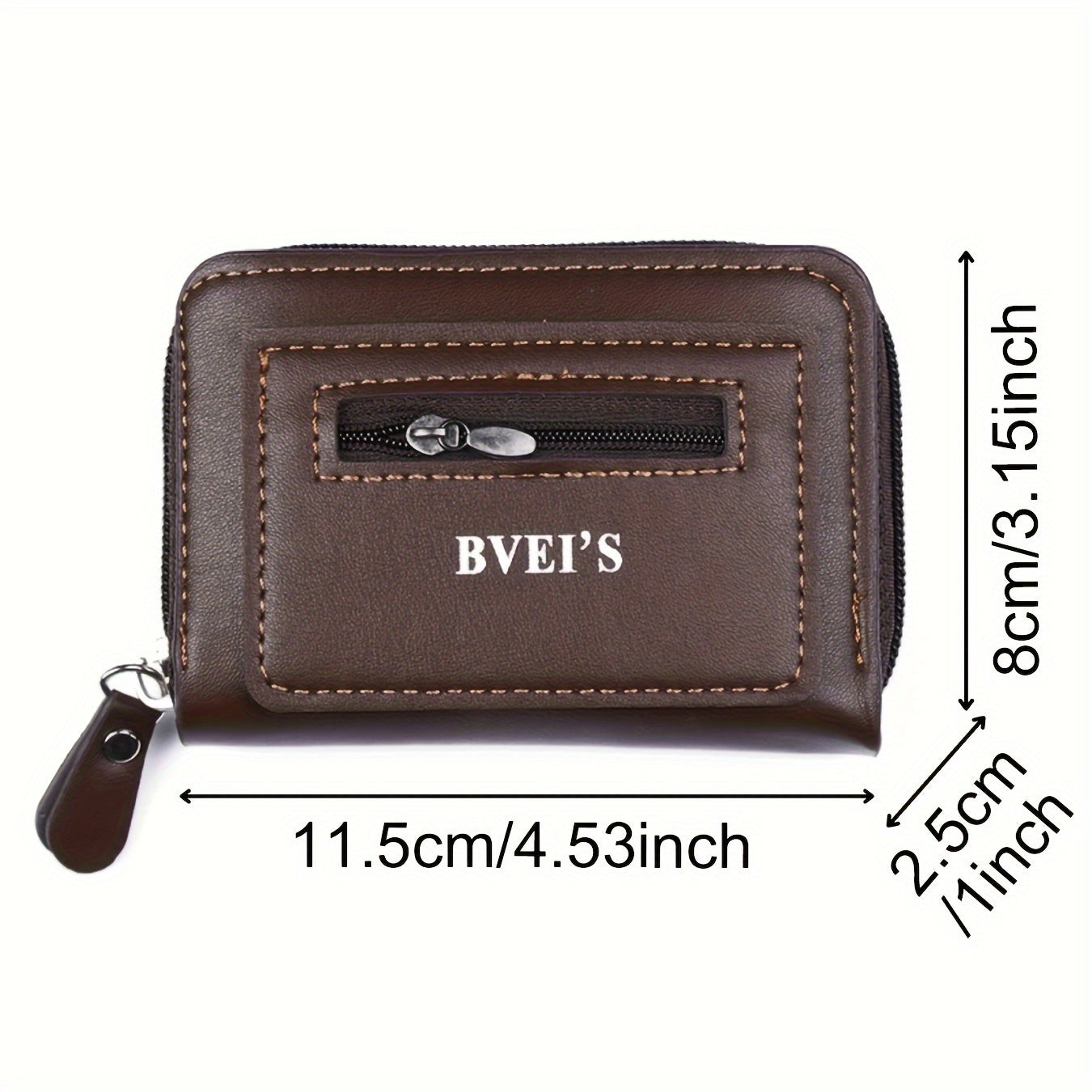 Men's PU Leather Wallet with Card Slots Zipper Coin Pocket Solid Color