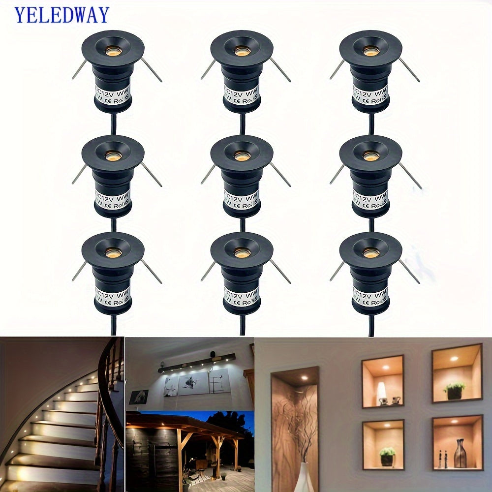 9 dona Mini 1W LED yashirin chiroqlar, issiq oq, shkaflar, zinapoyalar, yo'laklar uchun