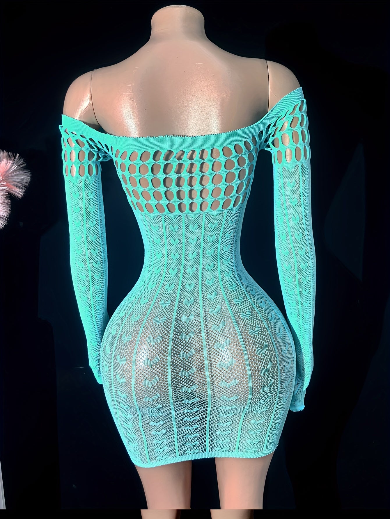 Women's See-Through Lingerie Cover Up Long Sleeve Fishnet Bodycon Dress Plus Size