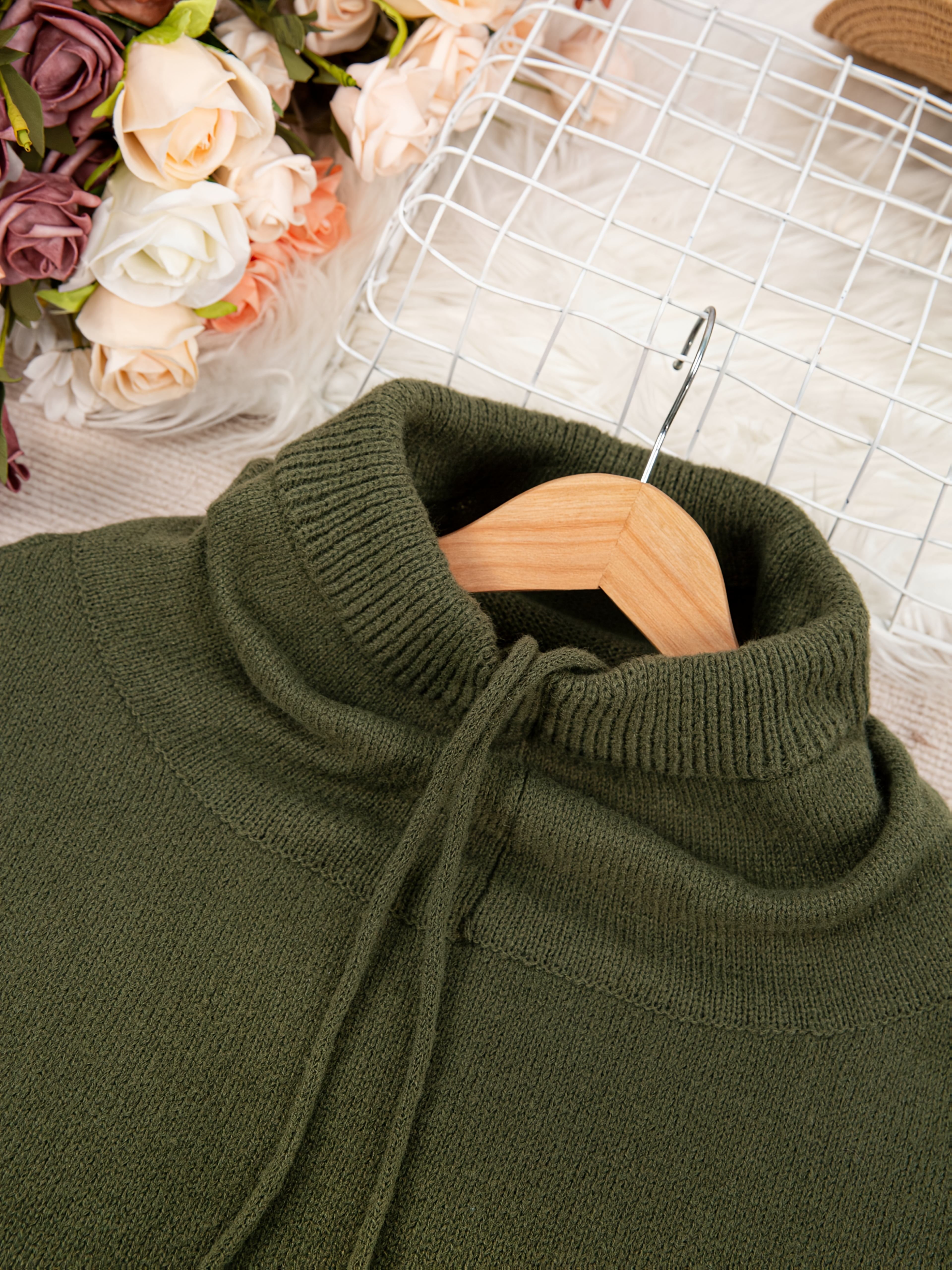 Women's Casual Irregular Collar Sweater With Drawstring Pockets