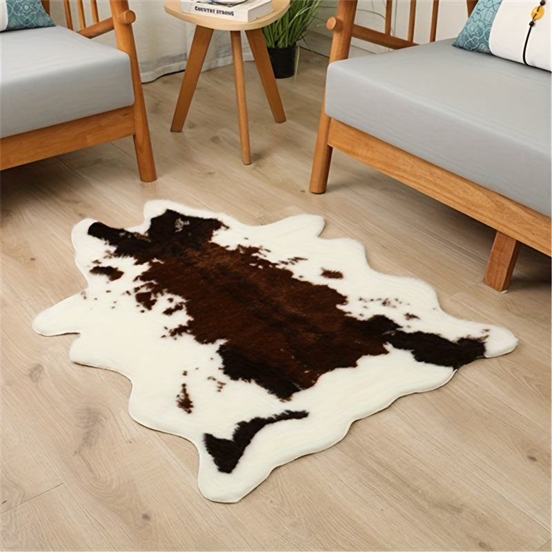 Alfombra de imitación de piel de vaca con estampado animal, resistente a las manchas, fácil de limpiar para sala de estar y dormitorio