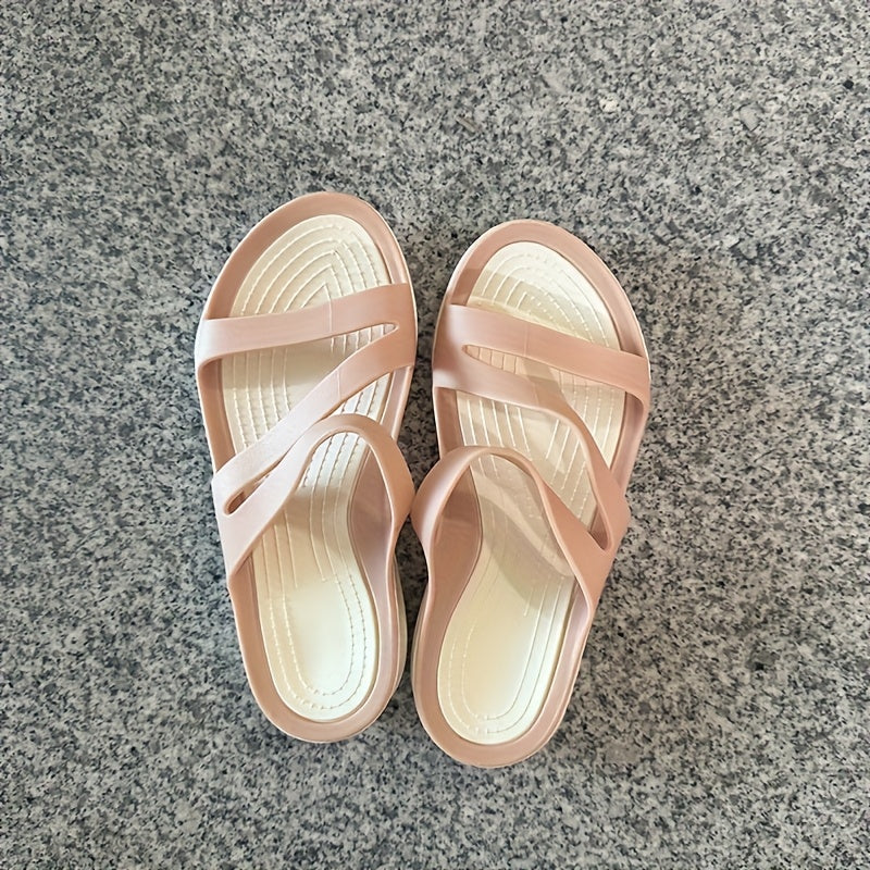 Women's PVC Slide Sandals Open-Toe Casual Beach Slip-On Flats
