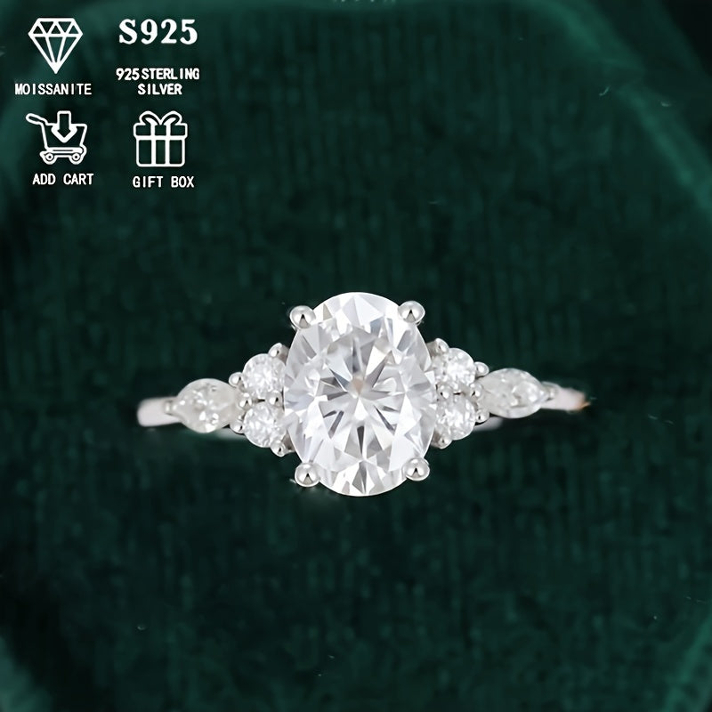 Sterling Silver Moissanite Engagement Ring 1ct 2ct Pear Cut Prong Setting Jewelry