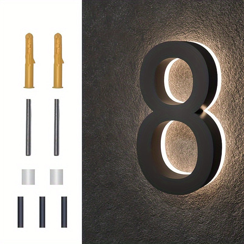 6-Inch Stainless Steel LED House Number Sign Wall Mount Modern Minimalist Address Plate