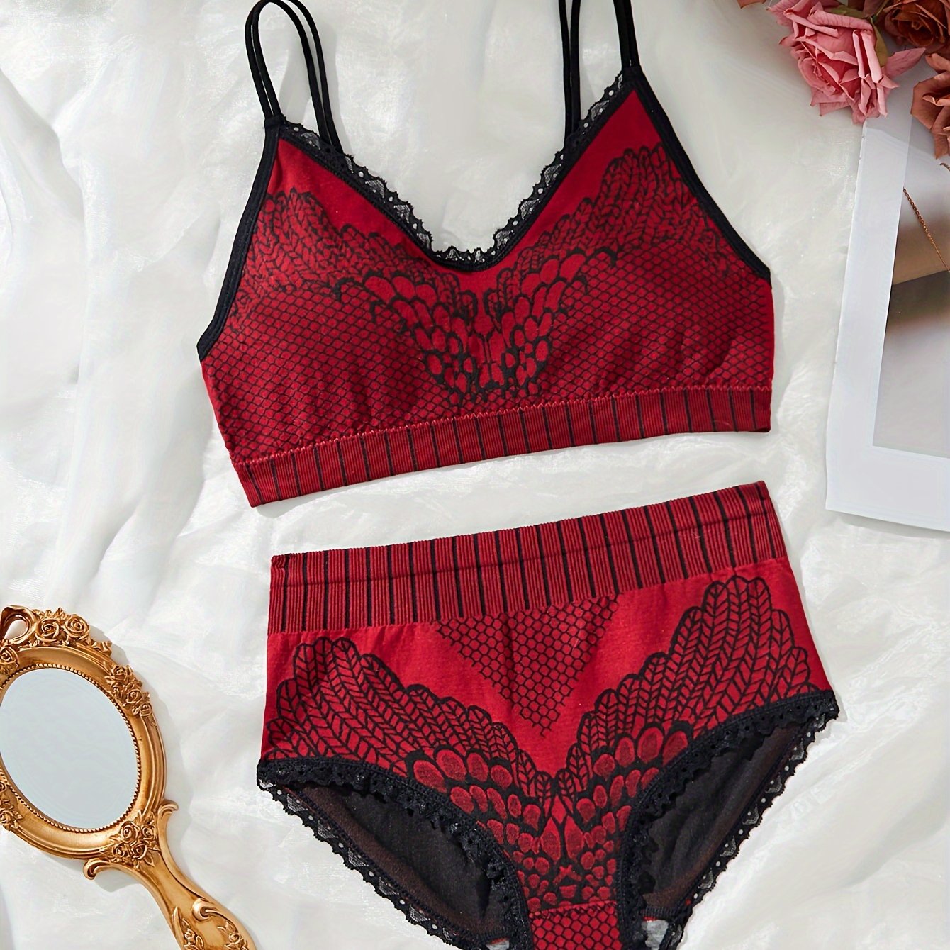 Women's High-Waisted Underwear Set with Double Shoulder Straps for Abdominal Support