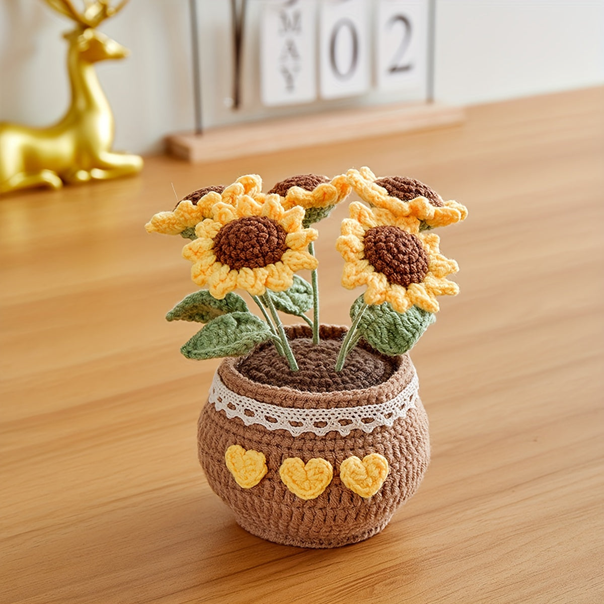 Handmade Crochet Tulip Bonsai Plant Decor Gift for Home Office Car