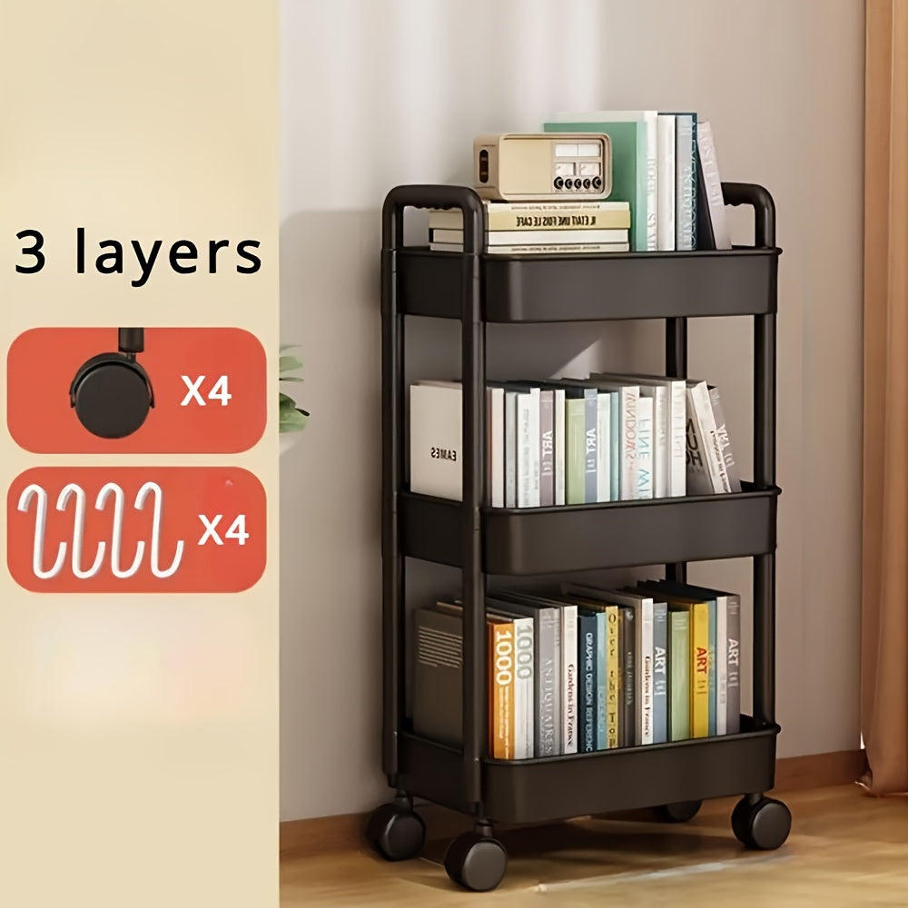 White and Black Plastic Rolling Storage Cart 3-Tier Organizer for Kitchen Bathroom Bedroom