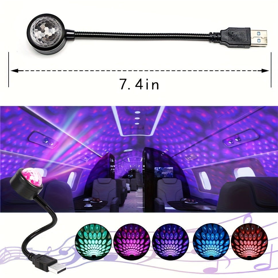 Car Interior LED Light USB Music Rhythm Projector Lamp for Vehicles