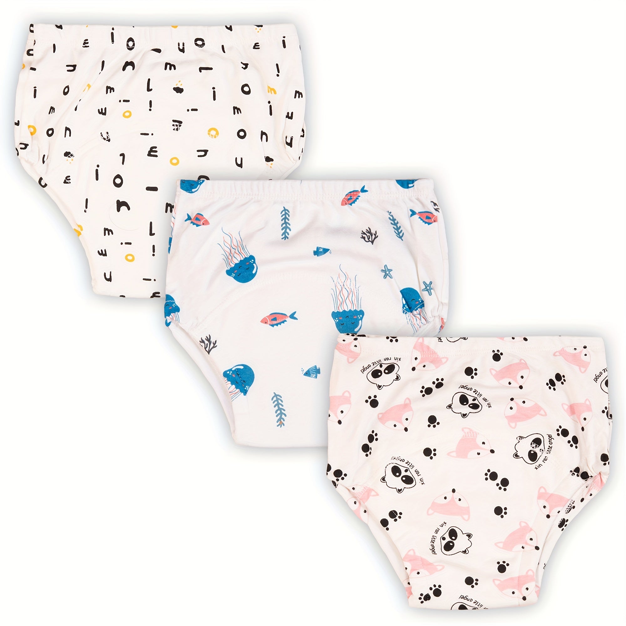 Girls Potty Training Pants Reusable Cloth Diapers with Cartoon Prints Pink White 2 Pairs