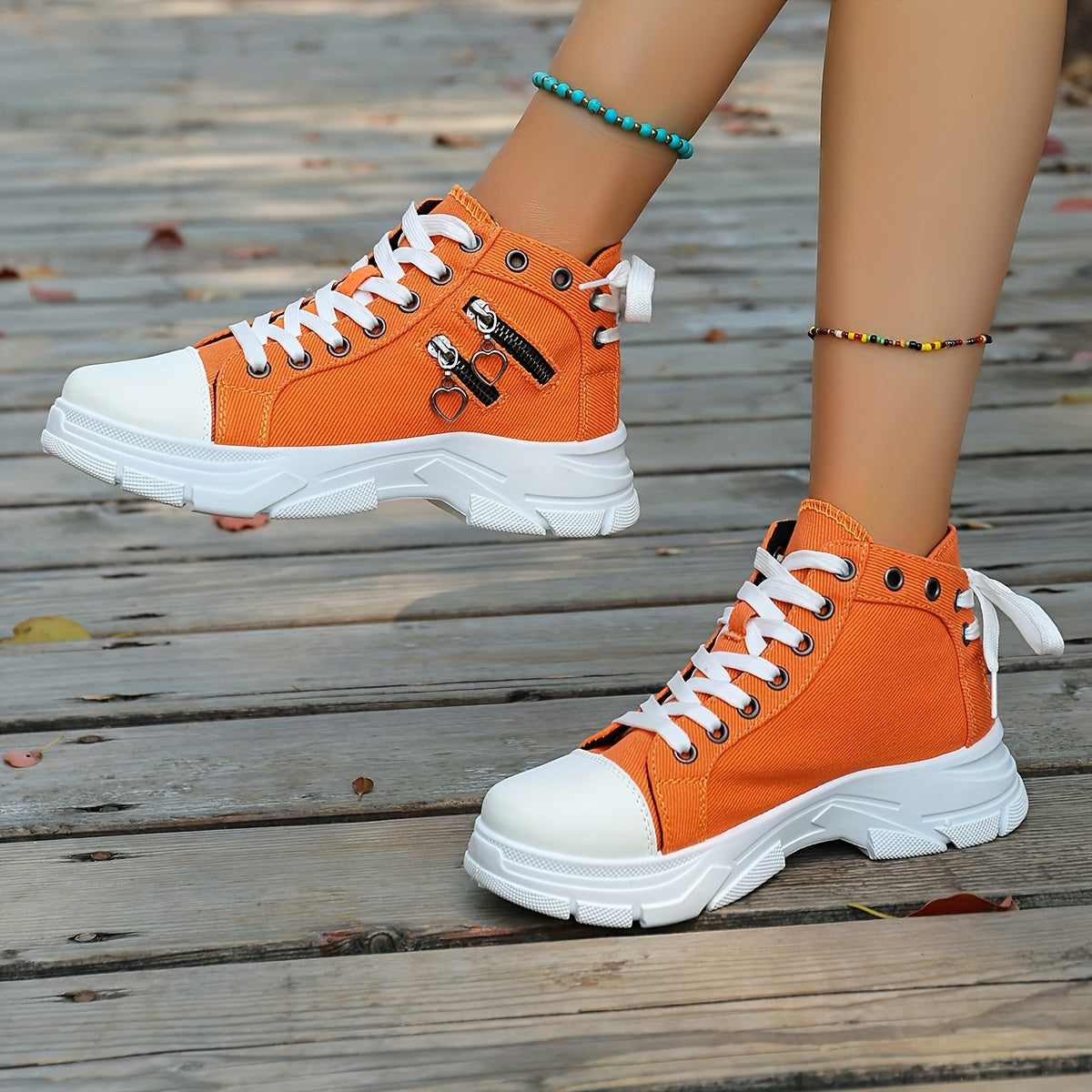 Men's Casual High-Top Sneakers Blue Denim Lace-Up Rubber Sole