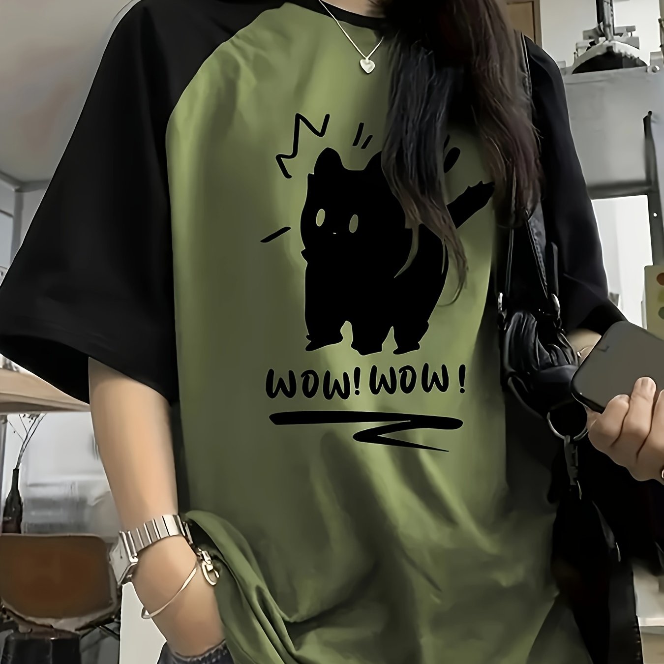Women's Y2K Style Casual T-Shirt with Cat Graphic and Letter Print Polyester Knit
