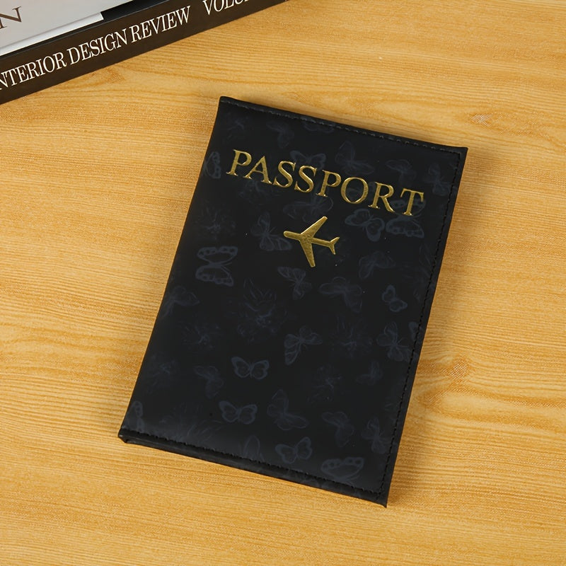 Funda de pasaporte de PVC negro con ranura para tarjeta de identificación y billete de avión para viajes