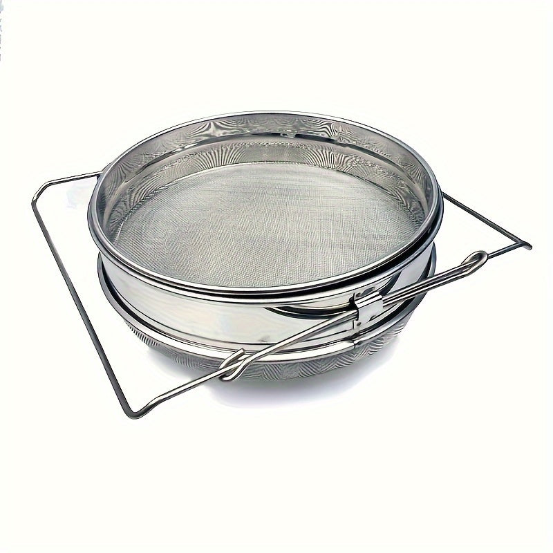 Stainless Steel Double Sieve Honey Strainer with Adjustable Arms for Beekeeping