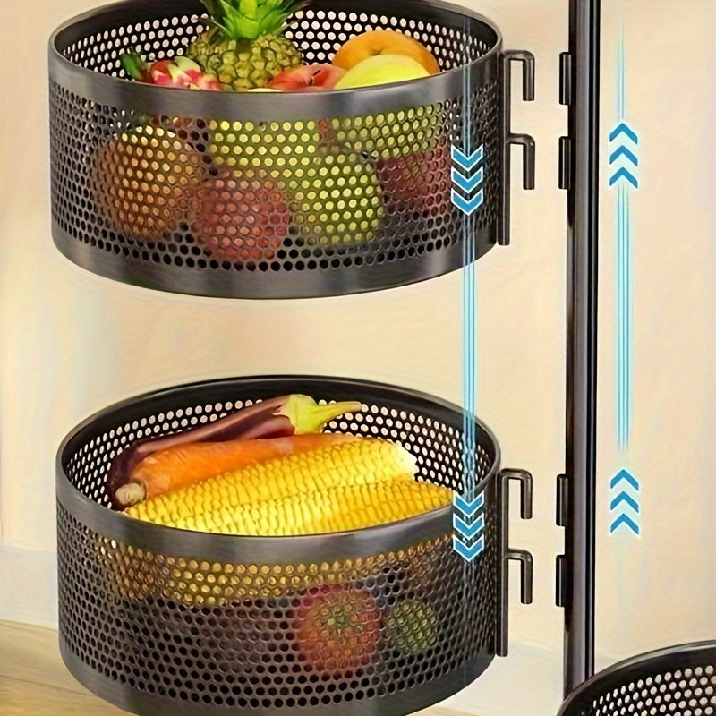 5-Tier Rotating Vegetable Storage Rack with Metal Shelves and Casters