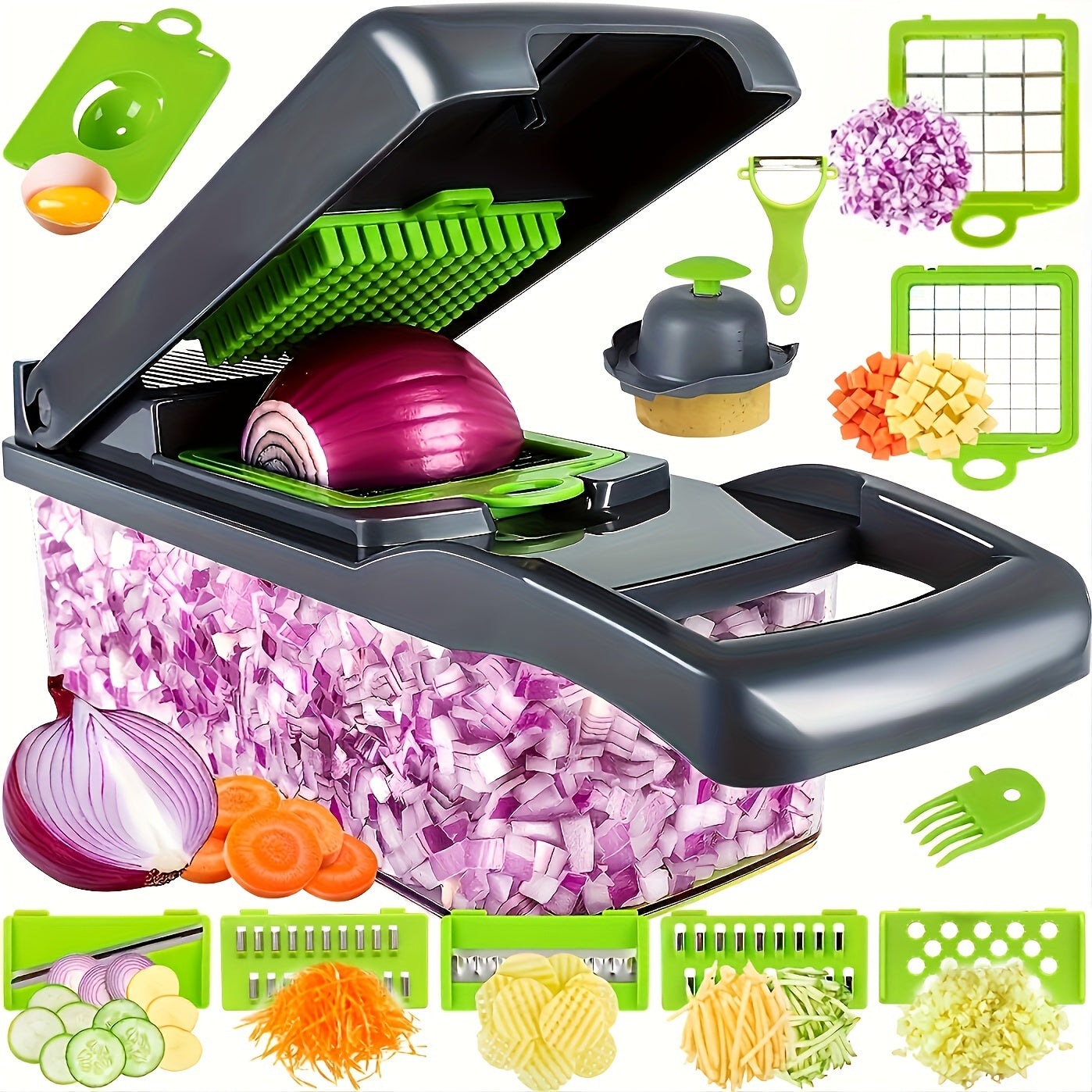 16-Piece Vegetable Chopper and Fruit Slicer Set with Interchangeable Blades