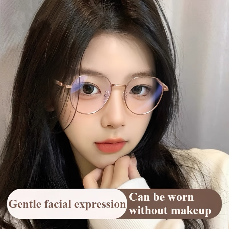 Многоугольные очки для больших лиц с эффектом похудения, металлическая оправа, плоские линзы, очки