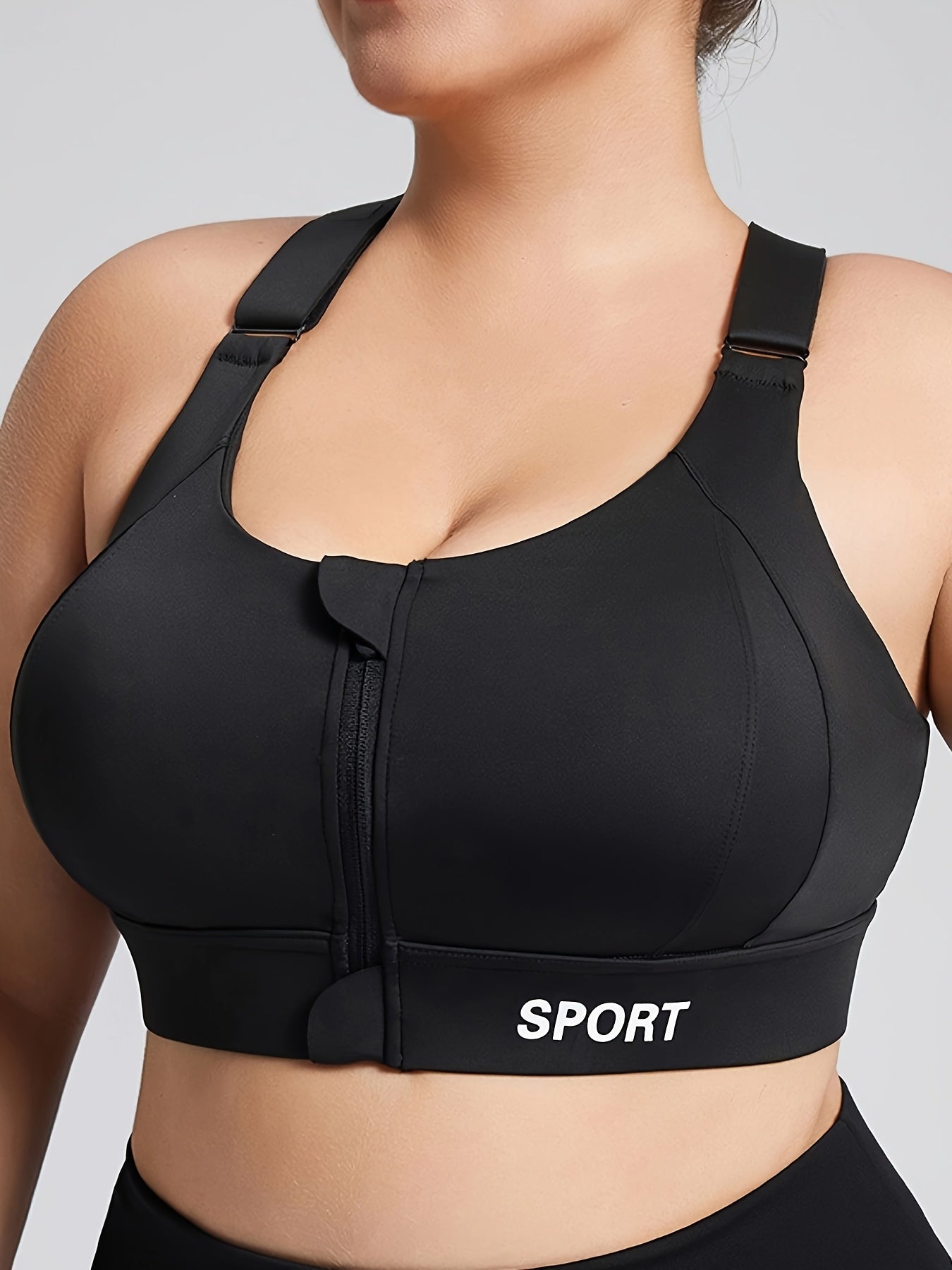 Plus Size Sports Bra with Zipper High-Impact Yoga Workout Fitness Vest