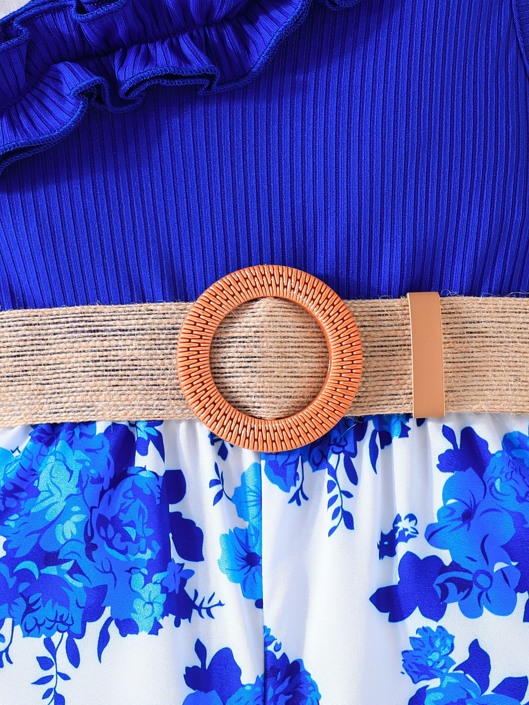 Girls Floral Print Sleeveless Romper with Belt for Spring Summer Outdoor Wear