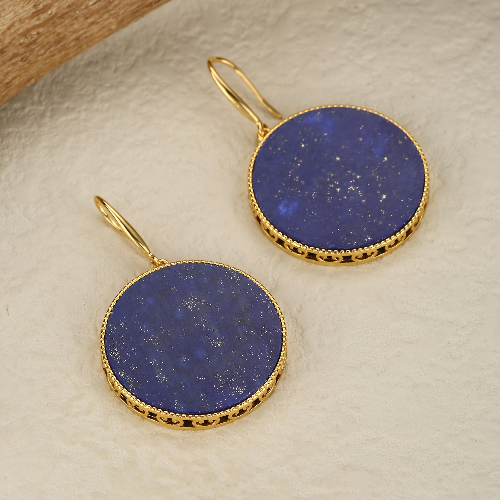 Винтажные круглые висячие серьги в богемном стиле, с большими натуральными камнями лазурита. Идеальные этнические модные украшения для женщин, чтобы носить на вечеринках, вечерах, днях рождения и юбилеях.