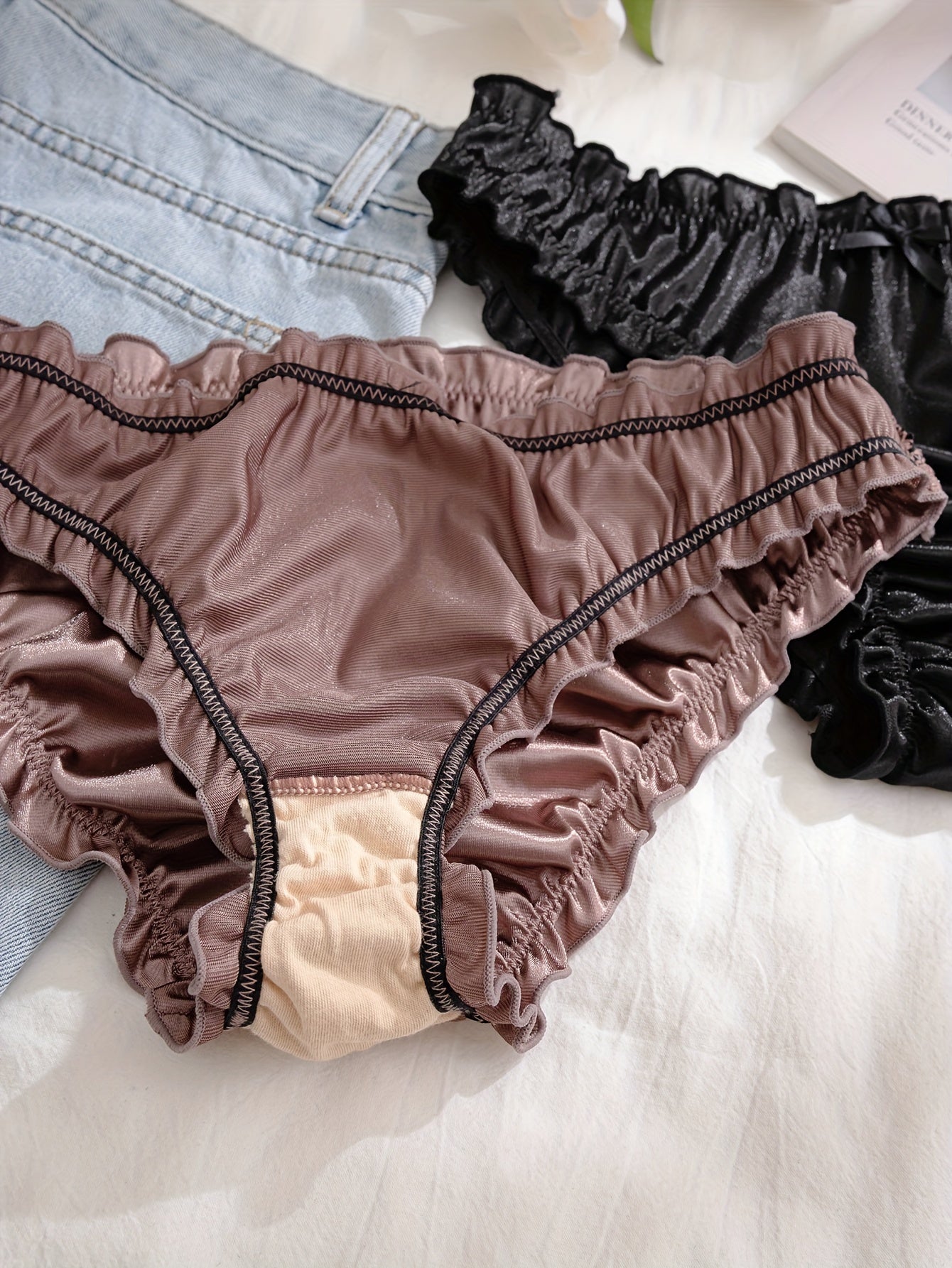 Women's Satin Bow Low Waist Briefs 5 Pack Soft Stretchy Lingerie