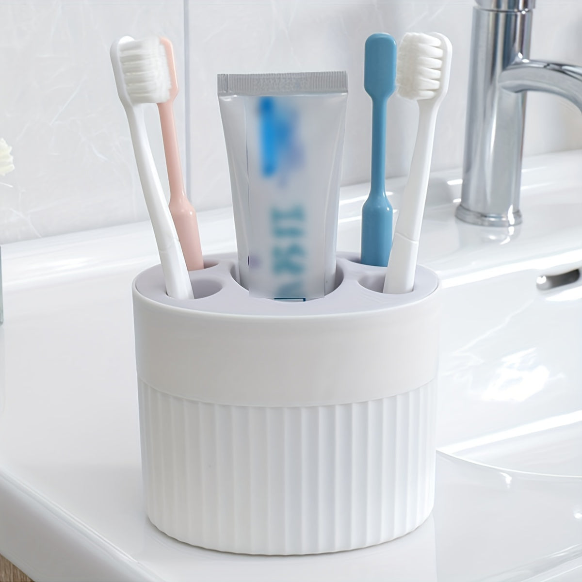Plastic Bathroom Organizer for Toothbrush and Toothpaste Freestanding Space-Saving