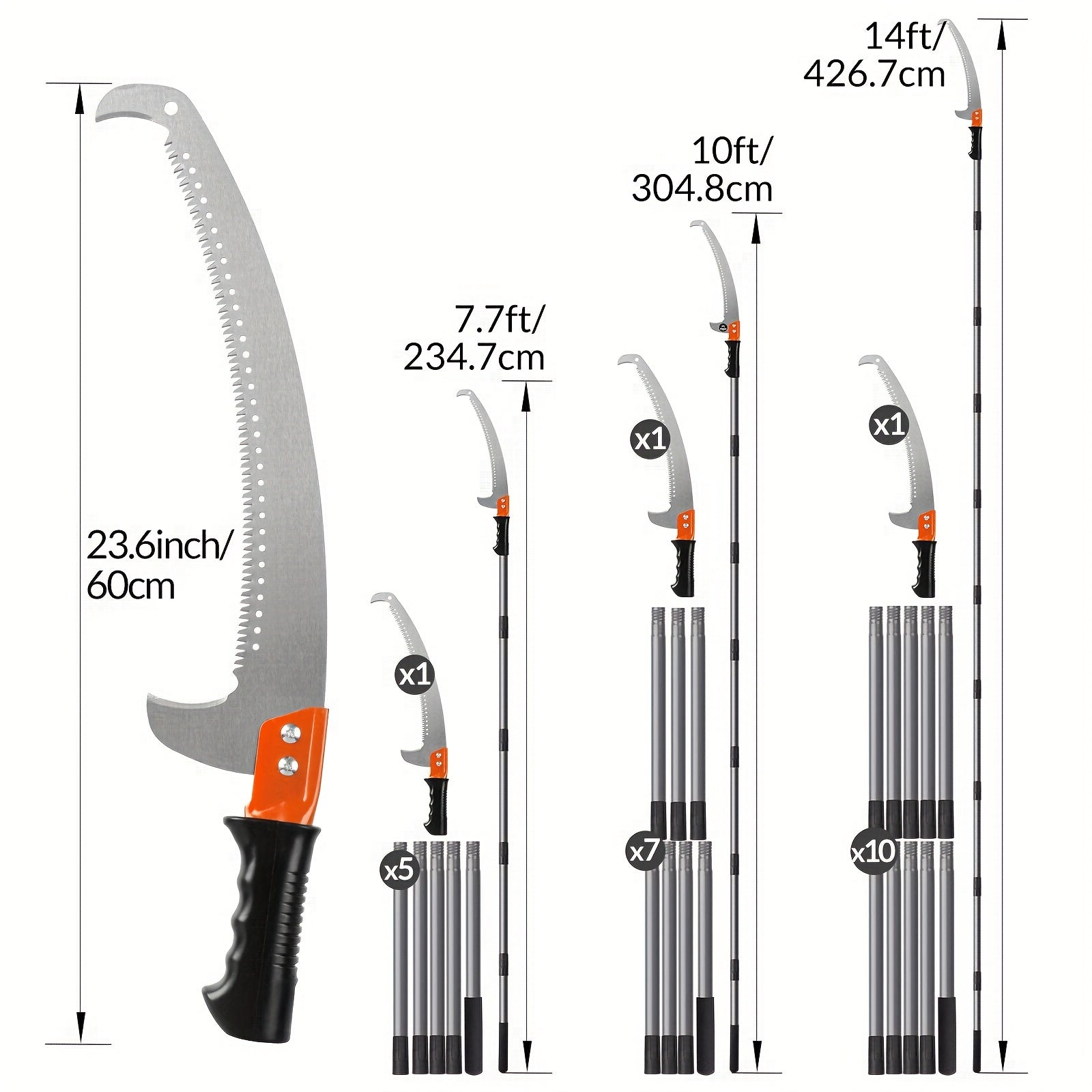 14ft Pole Saw for Tree Trimming and Pruning Stainless Steel Extension Lightweight Manual