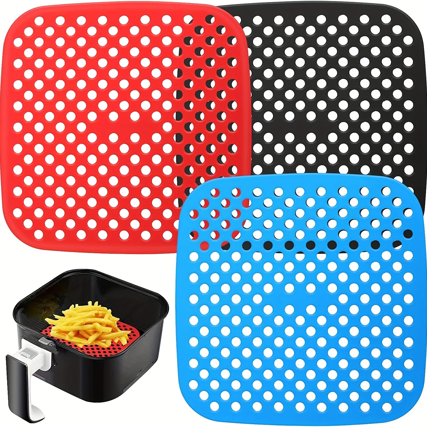 3pcs Reusable Silicone Air Fryer Liners Non-Stick Easy Clean Mats Heat Resistant up to 240°C Fits Most Air Fryers Perfect for Healthy Cooking