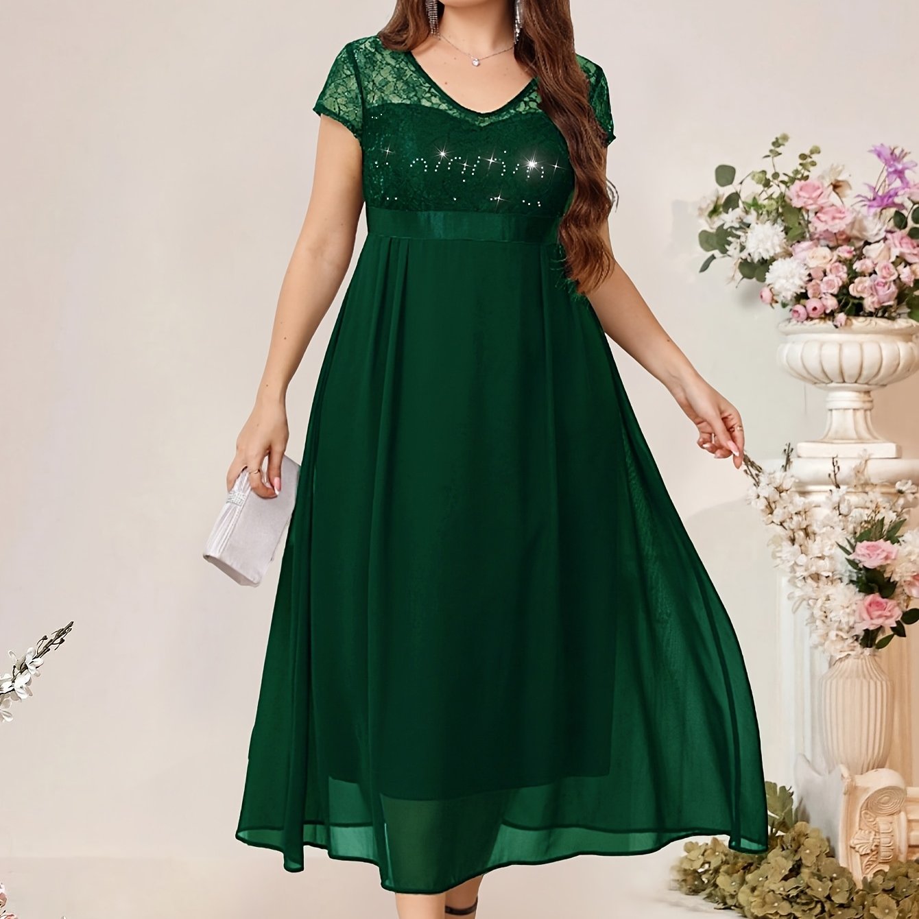Women's Plus Size Sequined Chiffon Patchwork Dress