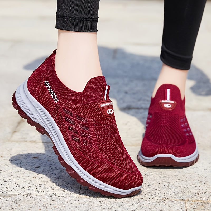 Women's Knit Casual Sneakers Breathable Mesh Slip-On Walking Shoes