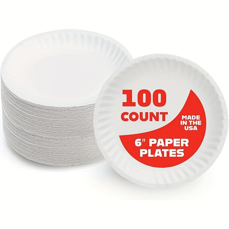 White Disposable Paper Plates 15.24cm Pack of 50 for Parties, BBQs, and Events