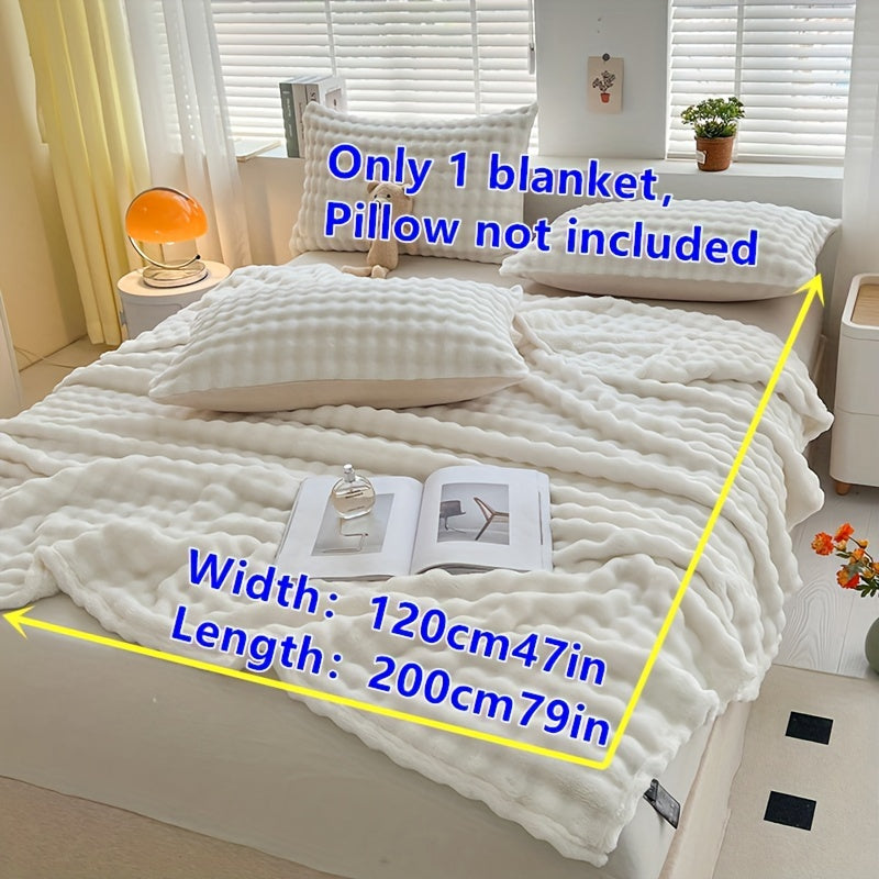 All-Season White Polyester Knitted Blanket for Bed Sofa Travel Camping