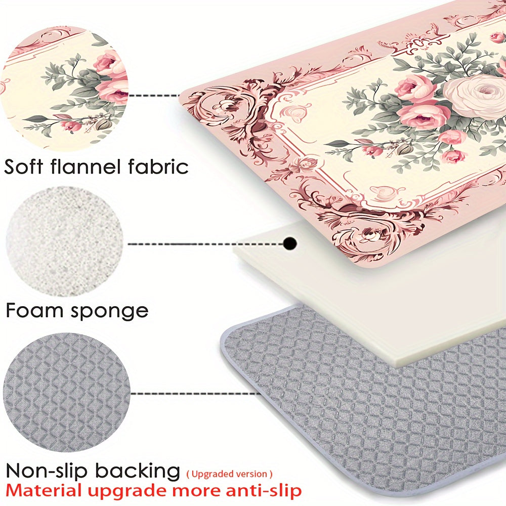 Valentine's Day Floral Door Mat Non-Slip Water Oil Resistant Entryway Rug