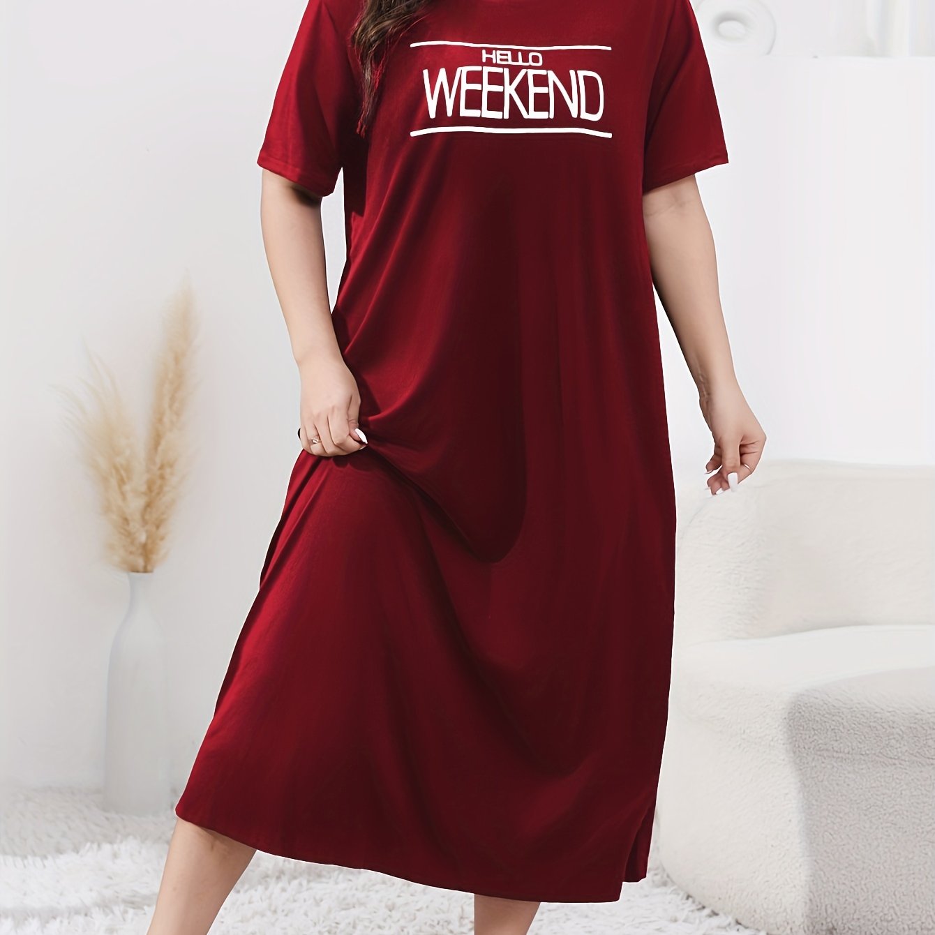 Women's Plus Size Lounge Dress Slogan Print Short Sleeve Sleepwear