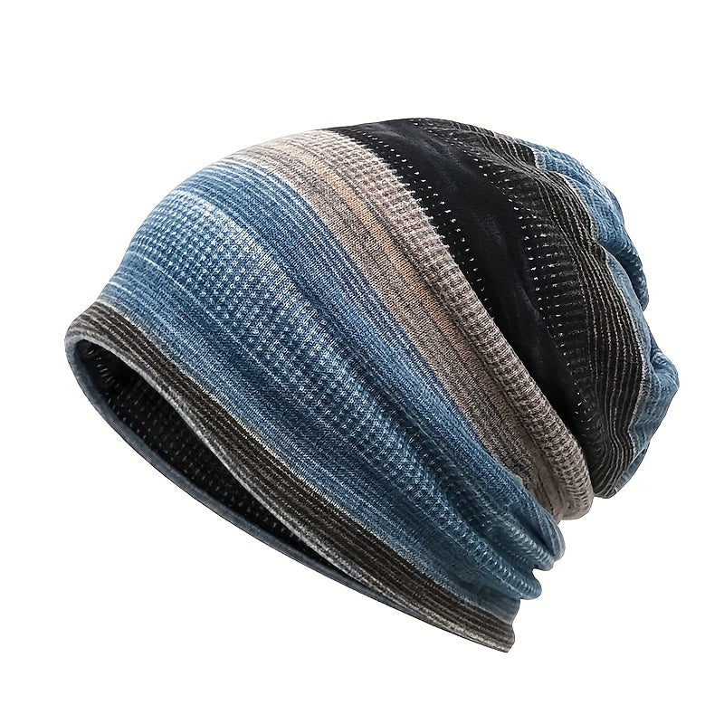 Unisex 2-in-1 Striped Beanie and Scarf Set Warm Winter Accessories