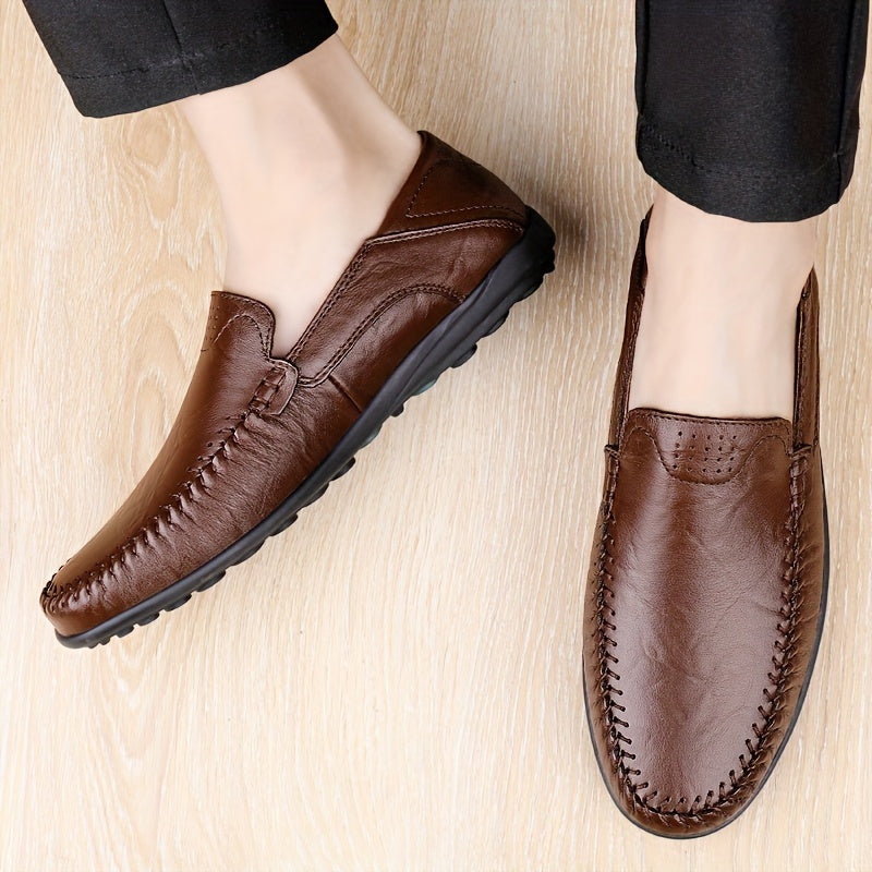 CLOHOO Brendi Ikki qatlamli sigir terisi, kauchuk pastki qismi, qo'l bilan tikilgan, erkaklar uchun slip-on loafers