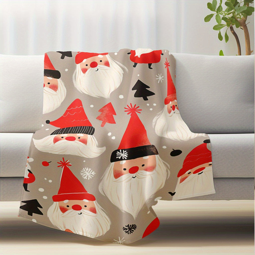 Christmas Elf Pattern Flannel Throw Blanket Lightweight Plush Cozy for Sofa Bed Camping